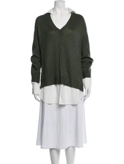 Pre-owned Brochu Walker Wool V-neck Sweater In Green
