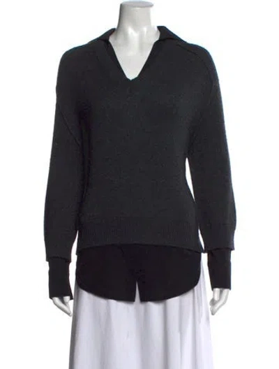 Pre-owned Brochu Walker Wool V-neck Sweater In Grey