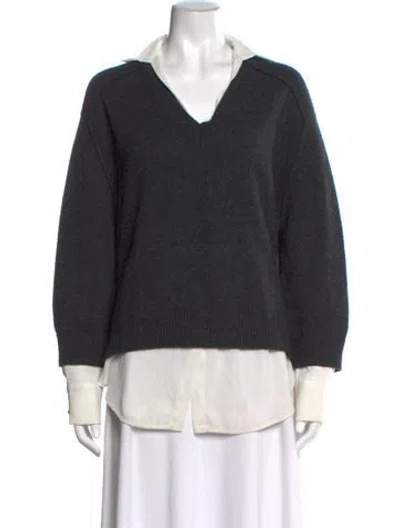 Pre-owned Brochu Walker Wool V-neck Sweater In Grey