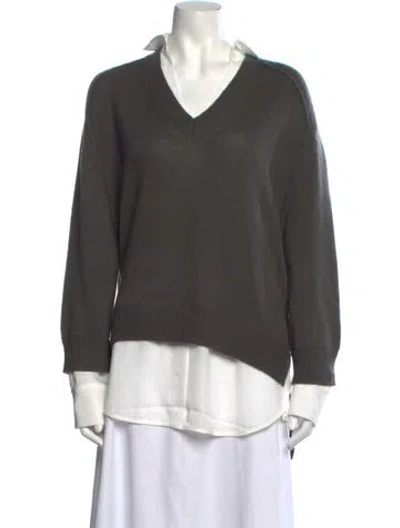 Pre-owned Brochu Walker Wool V-neck Sweater In Grey