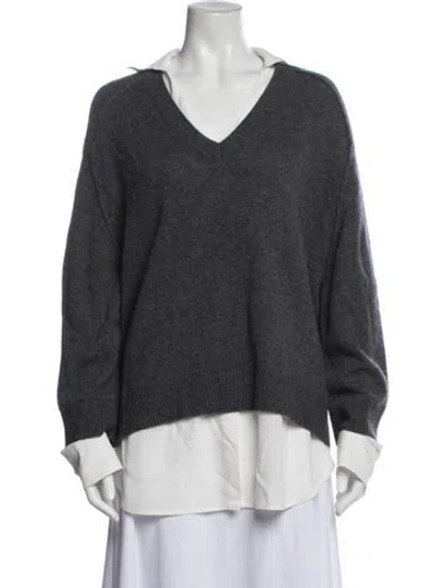 Pre-owned Brochu Walker Wool V-neck Sweater In Grey/white