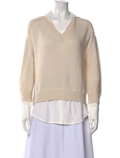 Pre-owned Brochu Walker Wool V-neck Sweater In Neutral
