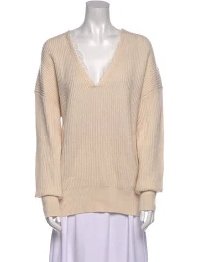 Pre-owned Brochu Walker Wool V-neck Sweater In Neutral