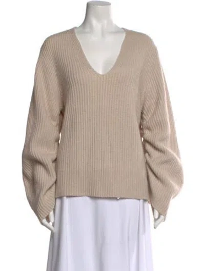 Pre-owned Brochu Walker Wool V-neck Sweater In Neutral