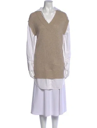 Pre-owned Brochu Walker Wool V-neck Sweater In Neutral