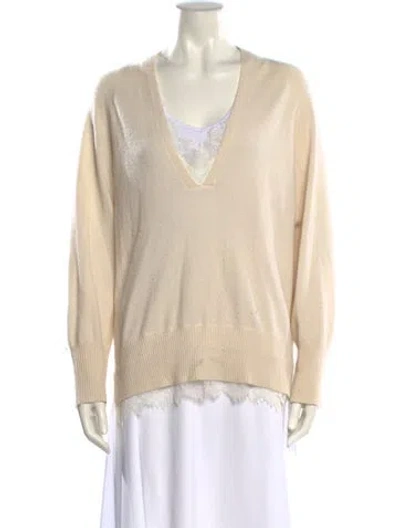 Pre-owned Brochu Walker Wool V-neck Sweater In Neutral