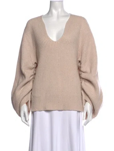 Pre-owned Brochu Walker Wool V-neck Sweater In Neutral