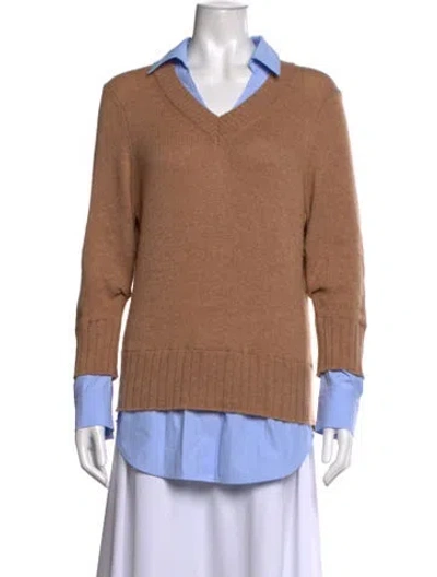 Pre-owned Brochu Walker Wool V-neck Sweater In Neutral