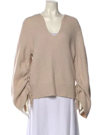 Pre-owned Brochu Walker Wool V-neck Sweater In Neutrals