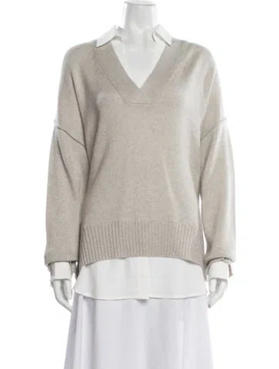 Pre-owned Brochu Walker Wool V-neck Sweater In Neutrals