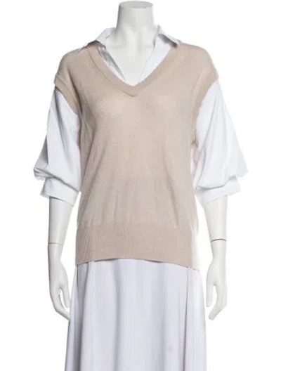 Pre-owned Brochu Walker Wool V-neck Sweater In Neutrals