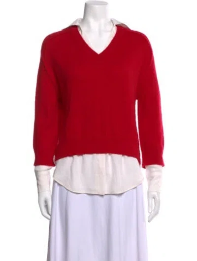 Pre-owned Brochu Walker Wool V-neck Sweater In Red