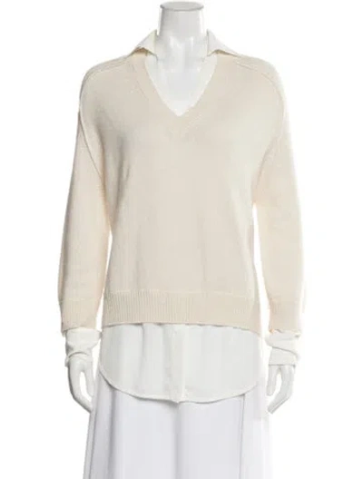 Pre-owned Brochu Walker Wool V-neck Sweater In White