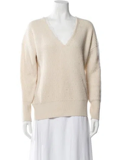 Pre-owned Brochu Walker Wool V-neck Sweater In White