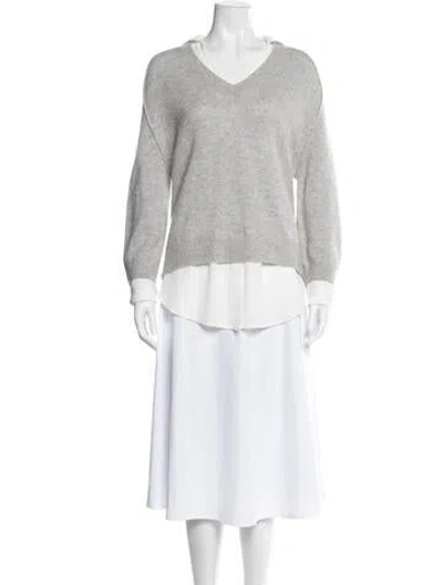 Pre-owned Brochu Walker Wool V-neck Sweater In White
