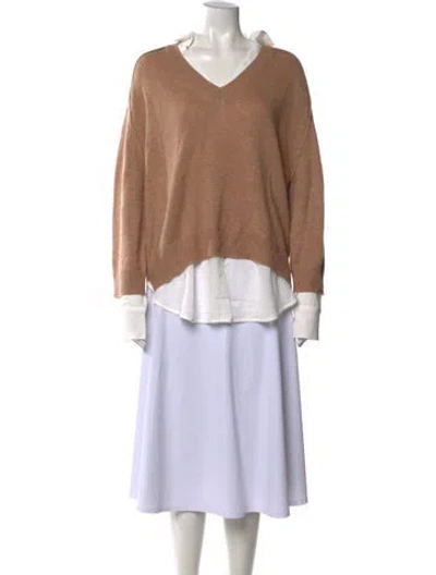 Pre-owned Brochu Walker Wool V-neck Sweater In White