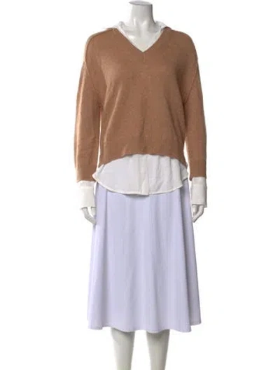Pre-owned Brochu Walker Wool V-neck Sweater In White