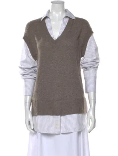 Pre-owned Brochu Walker Wool V-neck Top In Gray