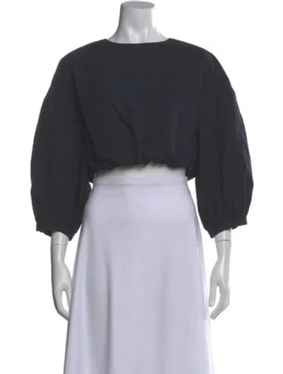 Pre-owned Brock Collection Bateau Neckline Three-quarter Sleeve Crop Top In Blue