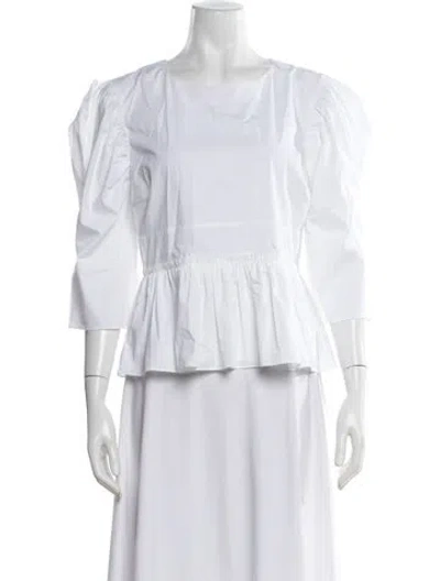 Pre-owned Brock Collection Crew Neck Three-quarter Sleeve Blouse W/ Tags In White