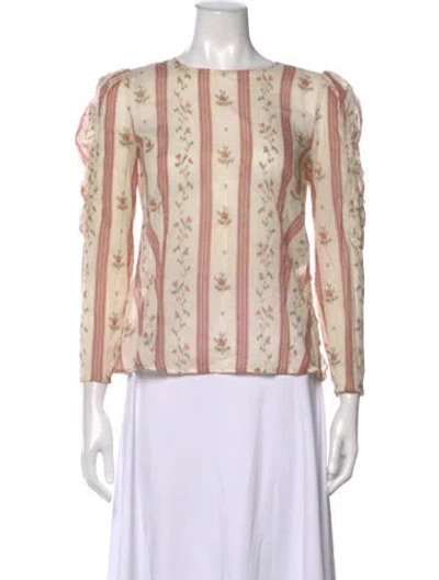 Pre-owned Brock Collection Floral Print Crew Neck Blouse In Neutrals