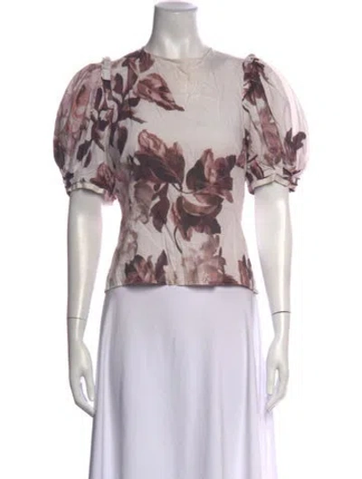 Pre-owned Brock Collection Floral Print Crew Neck Blouse In Pink