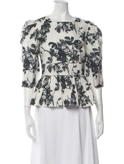 Pre-owned Brock Collection Floral Print Crew Neck Top In White