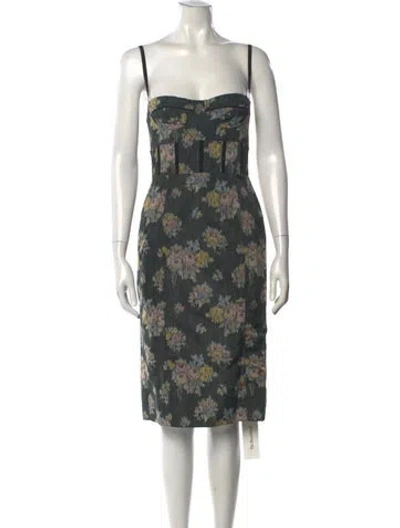 Pre-owned Brock Collection Floral Print Knee-length Dress In Green