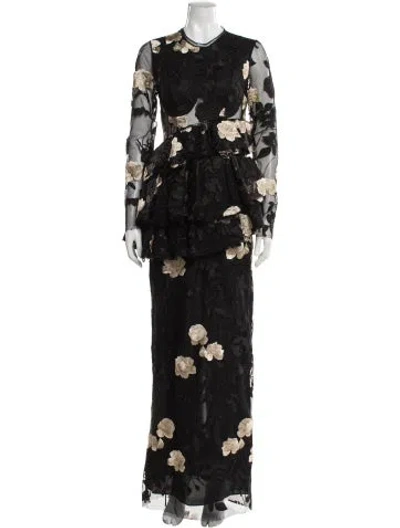 Pre-owned Brock Collection Floral Print Long Dress In Black