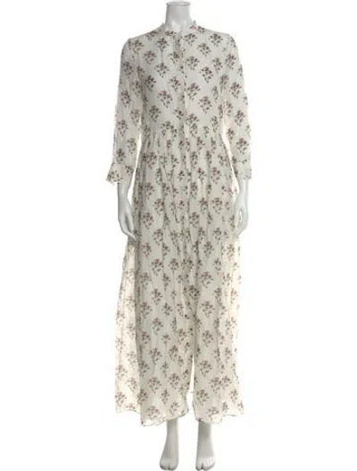 Pre-owned Brock Collection Floral Print Long Dress In White