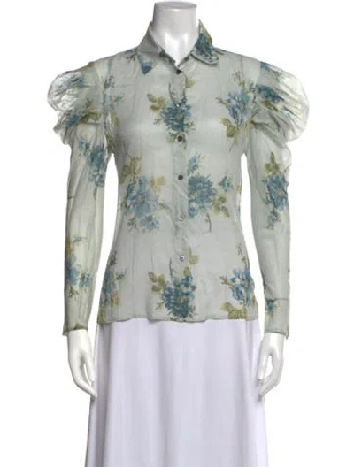 Pre-owned Brock Collection Floral Print Long Sleeve Blouse In Blue