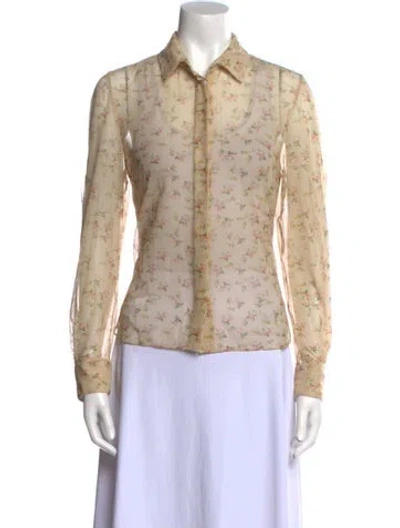 Pre-owned Brock Collection Floral Print Long Sleeve Button-up Top In Neutral