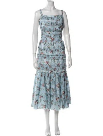 Pre-owned Brock Collection Floral Print Midi Length Dress In Blue