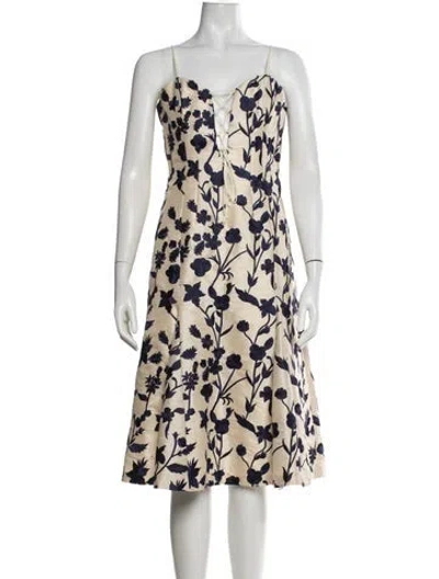 Pre-owned Brock Collection Floral Print Midi Length Dress In Blue/neutrals