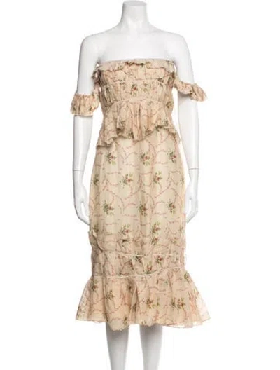 Pre-owned Brock Collection Floral Print Midi Length Dress In Green/neutrals