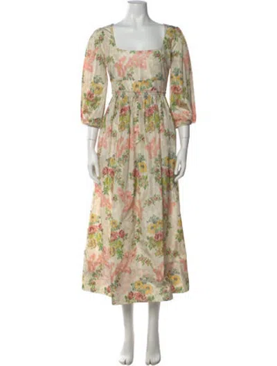 Pre-owned Brock Collection Floral Print Midi Length Dress In Neutrals
