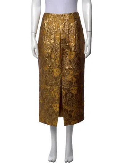 Pre-owned Brock Collection Floral Print Midi Length Skirt In Gold/metallic
