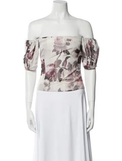 Pre-owned Brock Collection Floral Print Off-the-shoulder Crop Top In Neutral