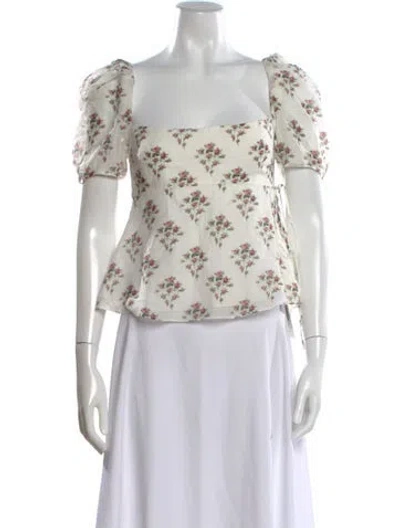 Pre-owned Brock Collection Floral Print Square Neckline Blouse In White