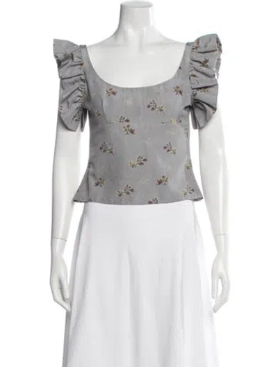 Pre-owned Brock Collection Floral Print Square Neckline Blouse In White