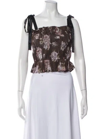Pre-owned Brock Collection Floral Print Square Neckline Crop Top In Black