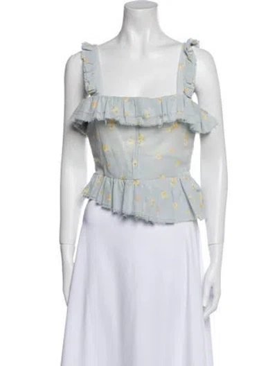 Pre-owned Brock Collection Floral Print Square Neckline Crop Top In Blue