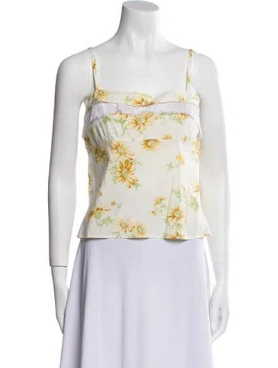 Pre-owned Brock Collection Floral Print Square Neckline Crop Top In Green