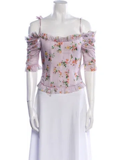 Pre-owned Brock Collection Floral Print Square Neckline Crop Top In Multi