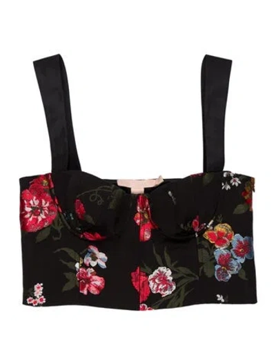 Pre-owned Brock Collection Floral Print Square Neckline Top In Black