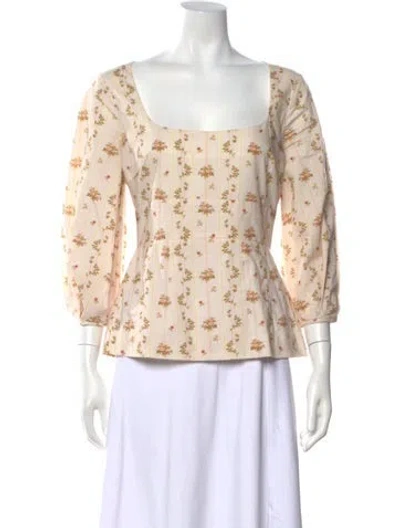 Pre-owned Brock Collection Floral Print Square Neckline Top In Neutrals