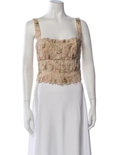 Pre-owned Brock Collection Floral Print Square Neckline Top In Neutrals