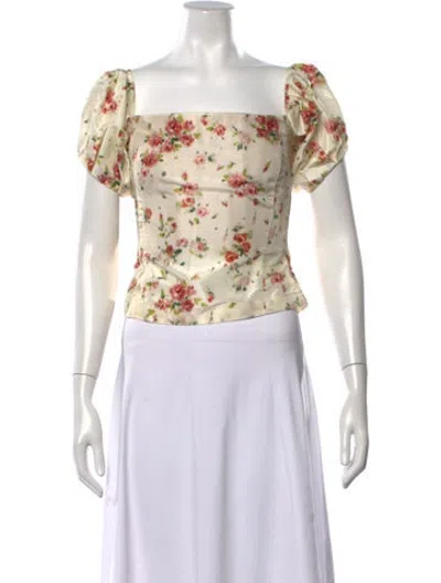 Pre-owned Brock Collection Floral Print Square Neckline Top In Neutrals