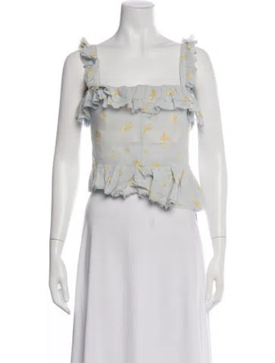Pre-owned Brock Collection Floral Print Square Neckline Top In Neutrals