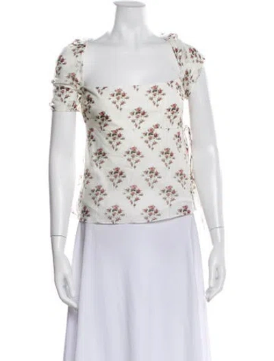 Pre-owned Brock Collection Floral Print Square Neckline Top W/ Tags In Gray
